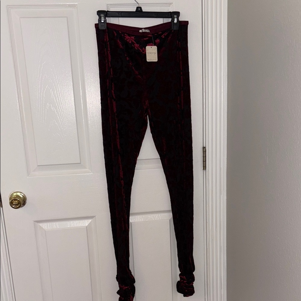 Free People Intimately Velvet Floral Leggings in Red and Black